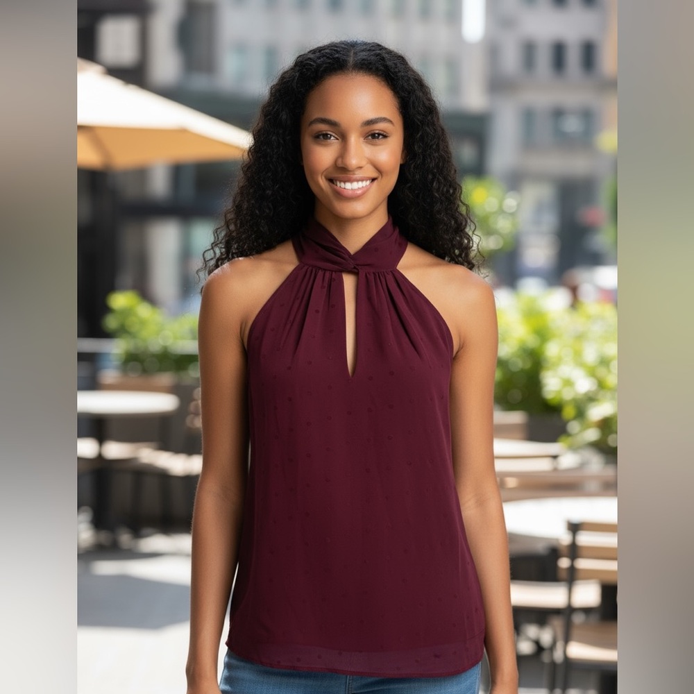 Women's Halter Neck Tank Top - Burgundy